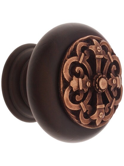 1 1/2 inch Diameter Chateau Knob in Dark Walnut/Antique Copper.